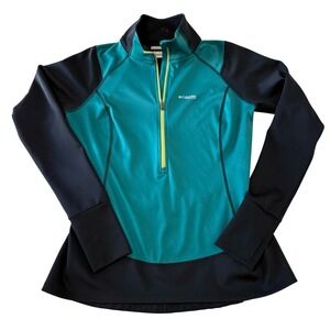 Columbia Titanium Quarter Zip Long Sleeve Shirt Teal Black Omni Wick Women L